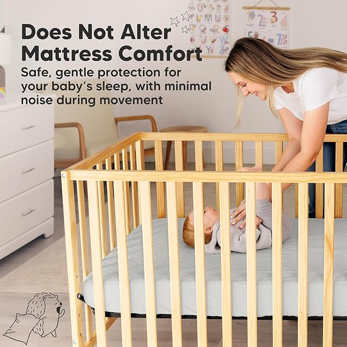 2-Pack Waterproof Crib Mattress Protector Cover Fitted - Quiet Baby Crib Mattress Pad Sheets, 52" x 28" Soft Quilted Cotton Baby Sheet, Machine Washable, Easy Fit, Durable (Pearl Gray/Mavy)