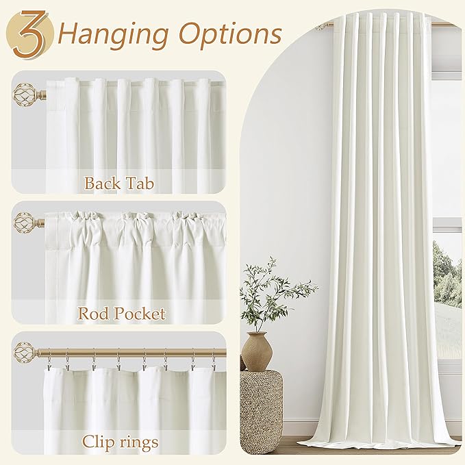 Guken Ivory 100% Blackout Linen Curtains 72 Inch Length 2 Panels Set for Living Room Bedroom Back Tab Thermal Insulated Black Out Drapes Room Darkening Window Curtains 40 Wide