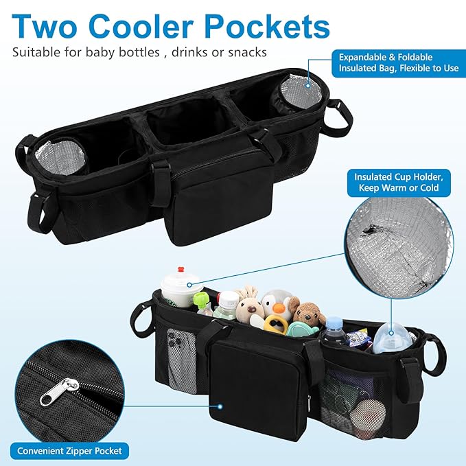 Accmor Double Stroller Organizer for Bob Duallie and Baby Jogger City Mini GT2, Double Baby Stroller Caddy Bag Organizer Accessories