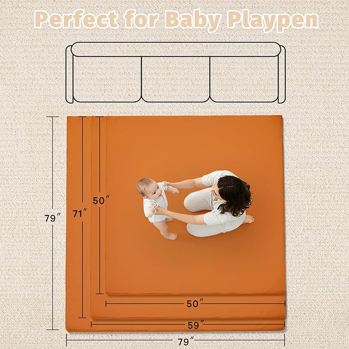 Waterproof Baby Play Mat for Floor 1.3"Thick Memory Foam 50*50 Cushion Playpen Playmat Tummy Time Crawling Mat Nursery Rug Pad Mattress Create Soft & Safe Area for Infants,Toddler,Kid,Orange