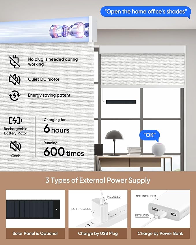 Kincmo Motorized Blinds with Remote,100% Blackout Motorized Roller Shades Work with Apple Homekit,Alexa,Google, Custom Electric Blinds with App,Voice Control (Dreamy White)