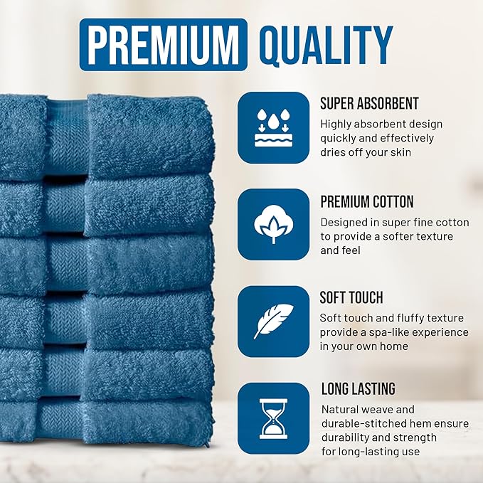 Organic Cotton Wash Cloths Plush Feather Touch Quick Dry Wash Cloths Pack of 12 GOTS & Oeko- TEX Certified | Premium Soft, Absorbent, Small Hand Face Towels Wash Rags– Turquoise