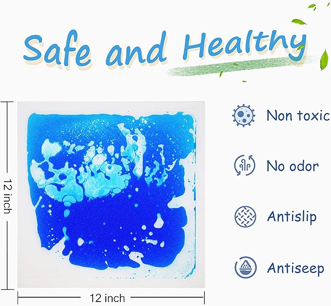 Sensory Liquid Floor Tiles for Kids Austism, Colorful Decorative Liquid Tiles, Early Learning Toys, Activity Play Mats with Anti-Slip Backing, Multi-Color Set of 6 Pack 12" x 12"