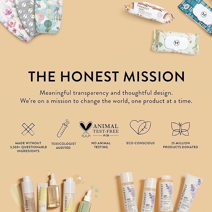 The Honest Company Comfort Dry Disposable Overnight Diapers for Sensitive Skin, Hypoallergenic, Baby Cozy Cloud and Star Signs Design Club Box Size 6 (35 lbs) 34 Count