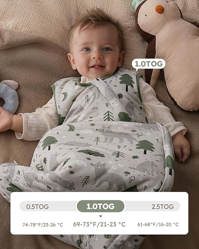 Yoofoss Rayon Made from Bamboo Baby Sleep Sack 0-6 Months 1.0 Tog Baby Wearable Blanket, Super Soft Infant Toddler Sleeping Sack 2-Way Zipper
