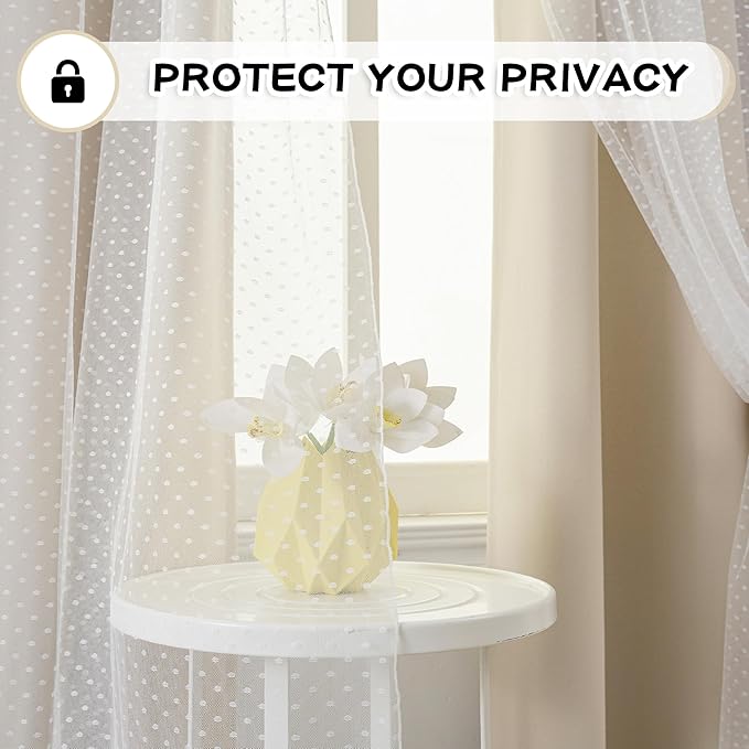 MYSKY HOME Beige Curtains with Sheer Overlay for Bedroom & Living Room Elegante Modern Nursery Kids Cream 70% Blackout Drapes, Grommet Tops, 52x84 Inch Each Panel, 2 Panels