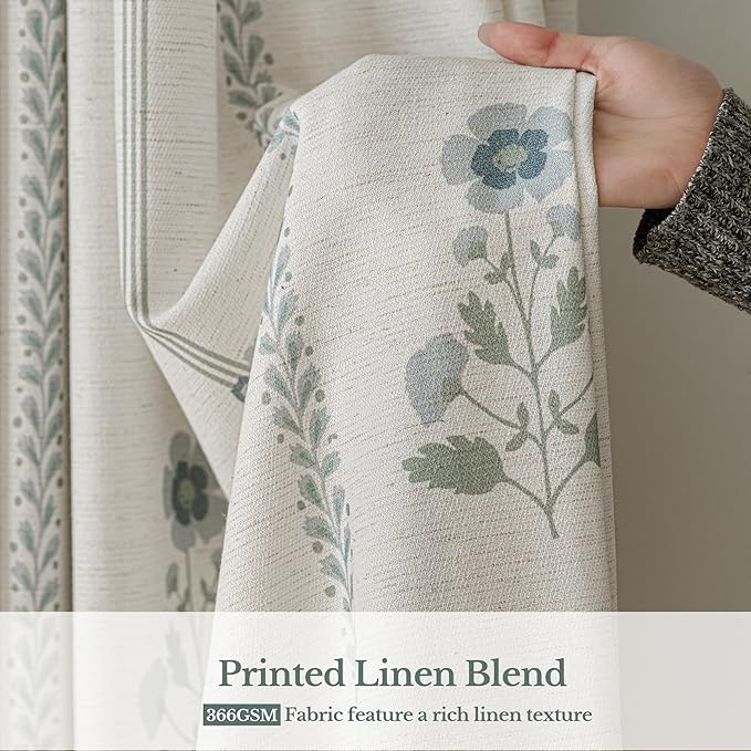 Pinch Pleated Curtains Luxury Light Filtering Floral Curtains for Living Room Bedroom Dining Room - 95 Inches Linen Drapes Farmhouse Window Curtains with Hooks and Rings - 2 Panels Set, 40" W x 95" L