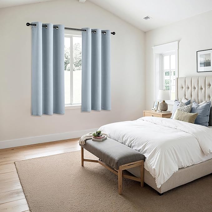 MIULEE Light Blue Blackout Curtains for Bedroom Living Room 45 Inches Long 2 Panels, Thermal Insulated Room Darkening Drapes Solid Grommet Noise Reduction Light Blocking Window Treatments 40x45 Inch