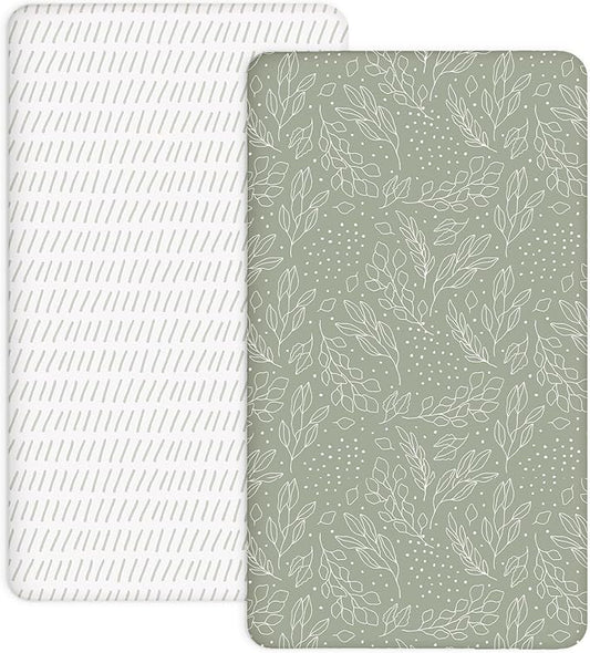 Crib Sheets for Boys and Girls, 2 Pack Fitted Baby Sheets for Standard Toddler Mattress 28" x 52", Soft Breathable Jersey Knit Baby Bedding (Sage Trail)