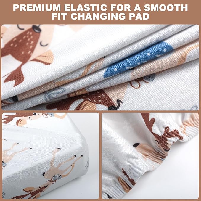FHMJYH Changing Table Pad Cover Elastic Changing Pad Cover Premium Baby Changing Pad Cover 2 Pack for Boys Girls Soft and Comfy (Deer Park)
