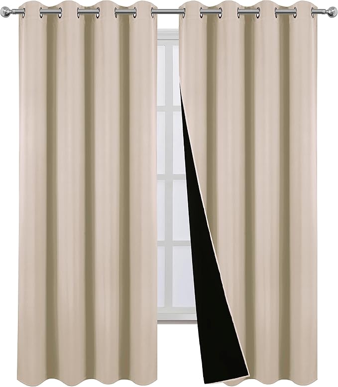 LEMOMO Blackout Curtains Light Beige 52 x 95 Inch Curtains 2 Panels Darkening Thermal Insulated Bedroom Curtains
