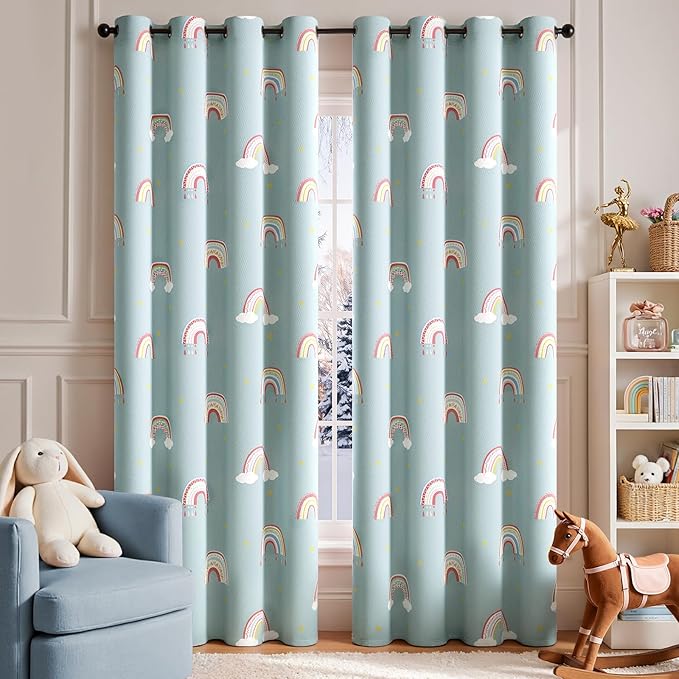 jinchan Nursery Blackout Curtains for Kids Room Rainbow Blue Curtains Cute Girls Bedroom Dorm Playroom Window Treatment Grommet Thermal Insulated Room Darkening 2 Panels 84 Inch Length