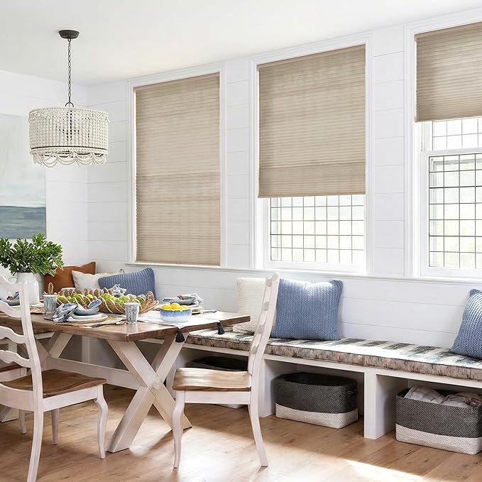 LazBlinds Cordless Cellular Shades, No Tools No Drill Light Filtering Honeycomb Shades Pleated Blinds for Windows, 31'' W x 48'' H, Taupe