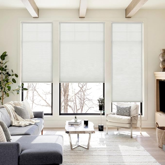 LazBlinds Cordless Cellular Shades, No Tools No Drill Light Filtering Honeycomb Shades Pleated Blinds for Windows, 23'' W x 48'' H, Light Grey