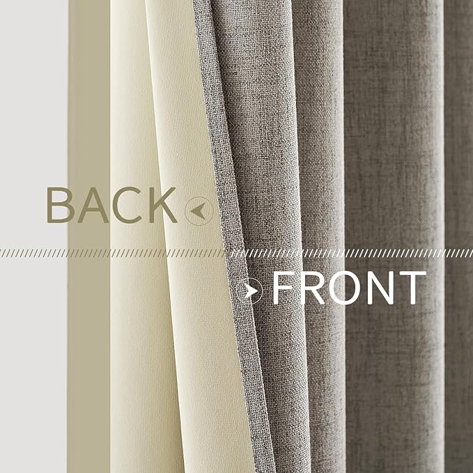 MIULEE Linen Texture Curtains for Bedroom Solid 100% Blackout Thermal Insulated Linen Curtains Grommet Room Darkening Drapes for Living Room Nursery 52x63 Inch (2 Panels)