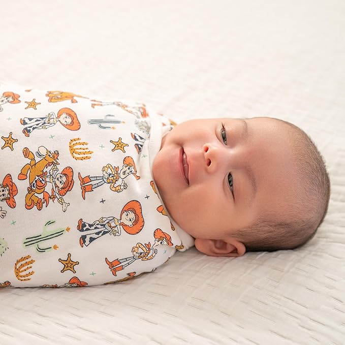 aden + anais Essentials Easy Swaddle Wrap Quick Change with Bottom Zipper, Snug Cotton Knit Baby Wrap Swaddle Blanket for Newborns, TOG 1.0, 3-Pack, Toy Story, 0-3 Months, Small/Medium