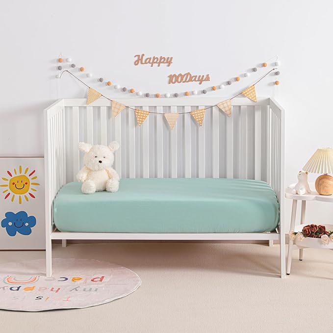 NTBAY 2 Pack Muslin Cotton Crib Sheets, Soft and Breathable Double Layer 28x52 Baby Crib Sheets for Standard Crib and Toddler Mattresses, Boys, Girls, Unisex, Mint, 28x52 Inches