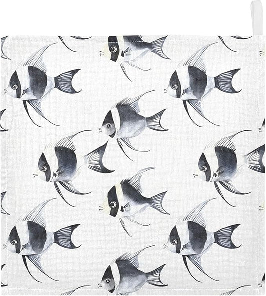 vvfelixl Baby Muslin Washcloths Black and White Angelfish Baby Burp Cloths Cotton Babys Face Towel for Newborn Infants Boys Girls Soft and Absorbent 11.8 X 11.8 in, 3 Pack