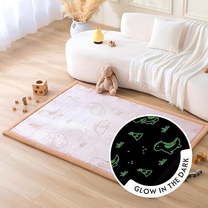 Hakuna Matte GlowCloud Baby Play Mat for Floor 47”x 67” Stars – Coral Velvet Memory Foam Rug for Crawling & Cozy Play – Non-Slip, Water-Resistant, Easy-CareTummy Time Mat, Playmat for Playpen