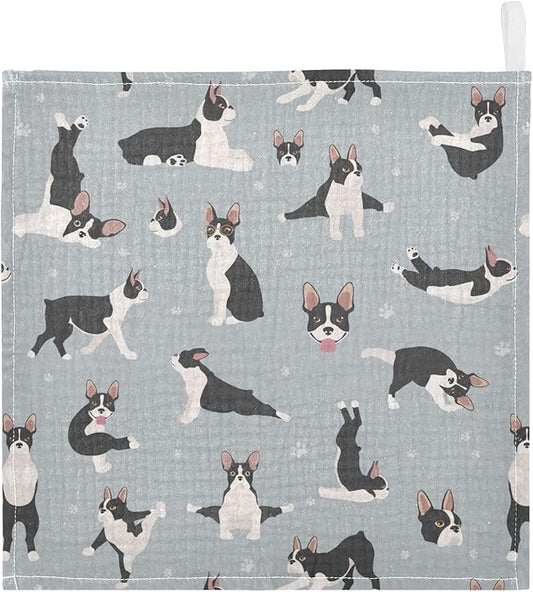 vvfelixl Baby Muslin Washcloths Boston Terrier Baby Burp Cloths Cotton Baby Face Towel for Newborn Infants Boys Girls Soft and Absorbent 11.8 X 11.8 in, 3 Pack