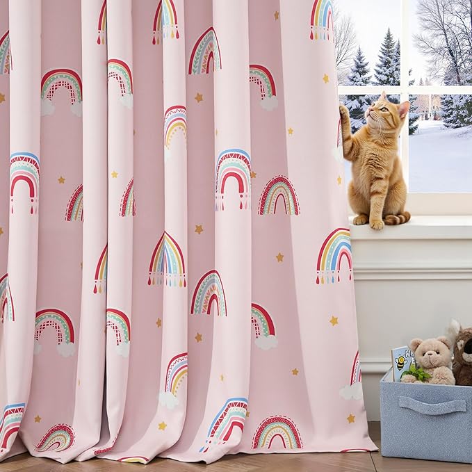 jinchan Nursery Blackout Curtains for Kids Room Rainbow Pink Curtains Cute Girls Bedroom Dorm Playroom Window Treatment Grommet Thermal Insulated Room Darkening 2 Panels 84 Inch Length