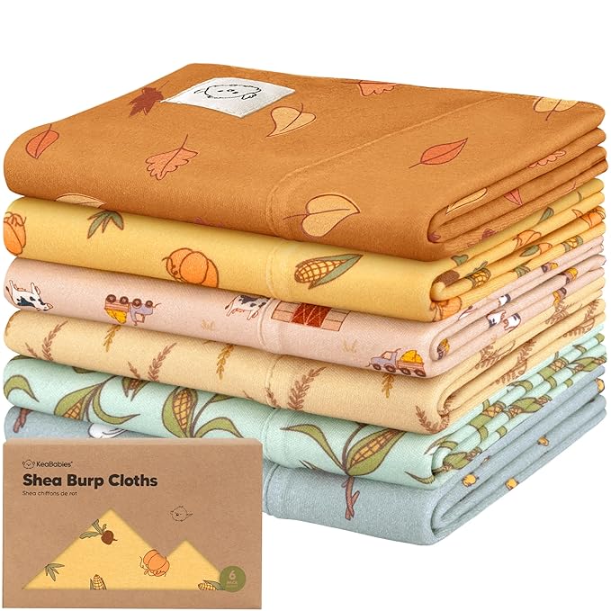 Organic Burp Cloths Baby Boy, Girl - 6-Pack Large 100% Cotton Burping Cloths for Babies, Spit Up Rags, Super Absorbent, Ultra Soft Newborn Rag, Gender Neutral, Machine Washable, Durable (Countryside)