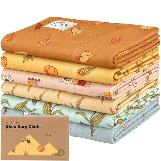 Organic Burp Cloths Baby Boy, Girl - 6-Pack Large 100% Cotton Burping Cloths for Babies, Spit Up Rags, Super Absorbent, Ultra Soft Newborn Rag, Gender Neutral, Machine Washable, Durable (Countryside)