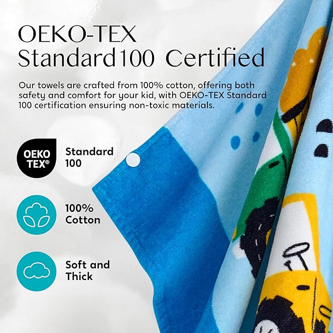 Joiedomi Hooded Towels for Kids Engineering Vehicle Print Soft 100% Cotton Kids Beach Towel 30" x 50" for 3-10 Years Boys Girls Beach Hooded Poncho Absorbent Pool Toddler Swim Bath Wrap