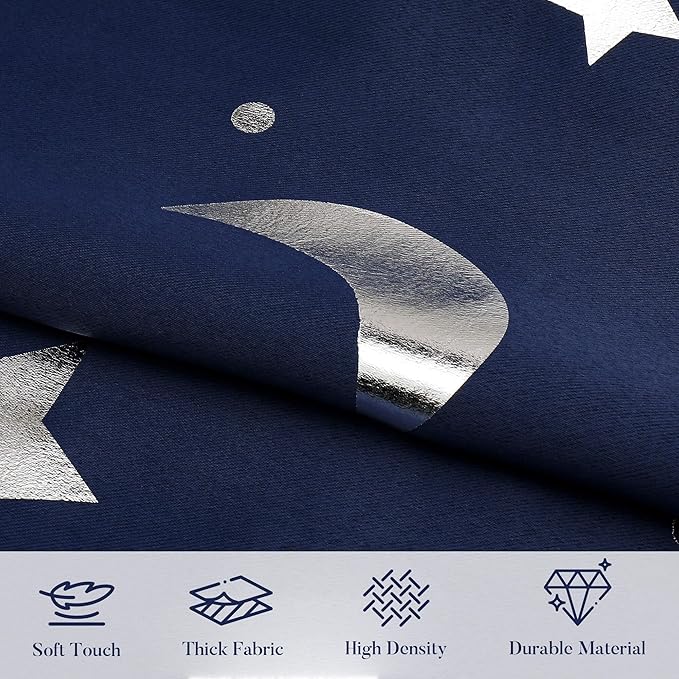 WUBODTI Boys Curtains Navy Blue Blackout Star Curtains Cute Space Themed Thermal Insulated Room Darkening Blackout Short Drapes for Kids Room Nursery Boys Bedroom(W52 x L45, 2 Panels)