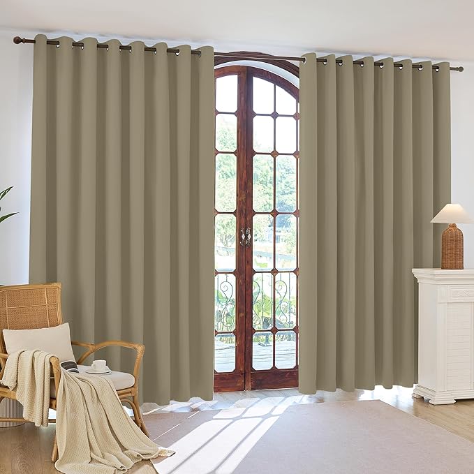 100% Blackout Curtains 108 Inch Length for Bedroom Living Room, Grommet Thermal Insulated Room Darkening Drapes, Light Blocking Window Treatment Decor, 2 Panels, 54x108, Taupe