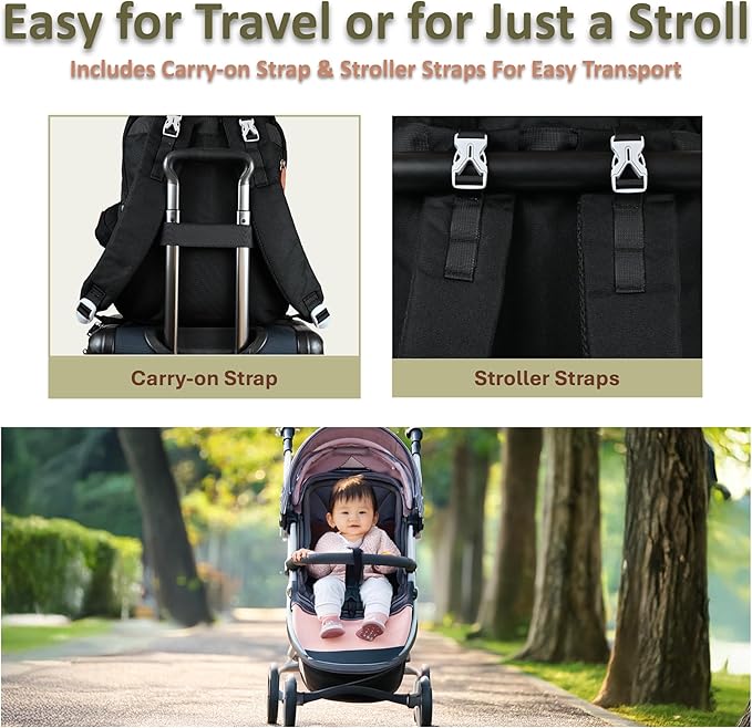 Baby Diaper Bag Backpack - Large Sturdy Bag for Boys & Girls, Changing Pad & Pacifier Case, Large Capacity, Insulated Pockets, Waterproof, Stroller Straps & Carry-on Straps, Unisex - Black