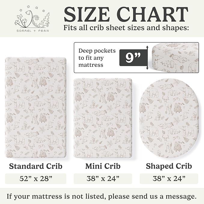 Crib Sheets Neutral - Fitted Baby Crib Sheets Bed for Girl Boy - 2 Pack Standard & Toddler Mattress - Buttery Soft Organic Cotton Blend (Magic Forest)
