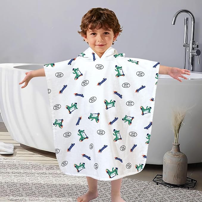 VOOVA & MOVAS Toddler Bath Towel with Hood, Oversized (2-4Years,21"X21") Made from 100% Soft Cotton,Absorbent Hooded Poncho Towel for Baby Boy,Perfect for Pool | Swimming | Bath | Beach,Crocodile