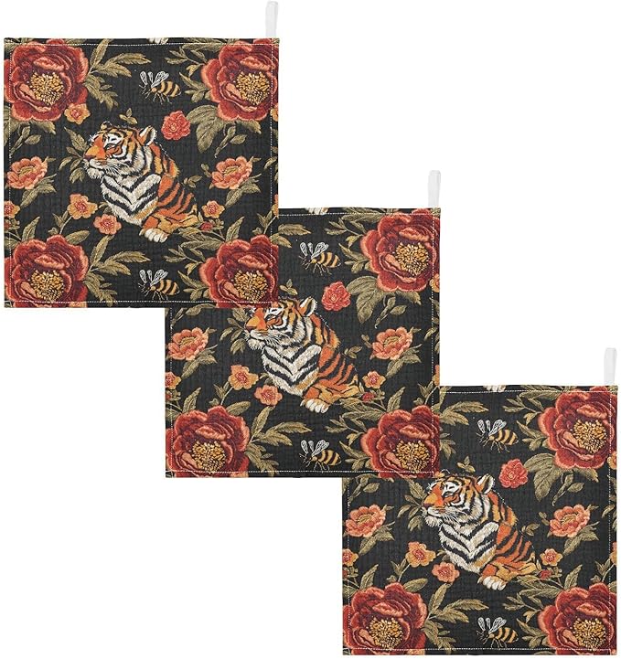 vvfelixl Baby Muslin Washcloths Tiger Bee Flower Baby Burp Cloths Cotton Babys Face Towel for Newborn Infants Boys Girls Soft and Absorbent 11.8 X 11.8 in, 3 Pack