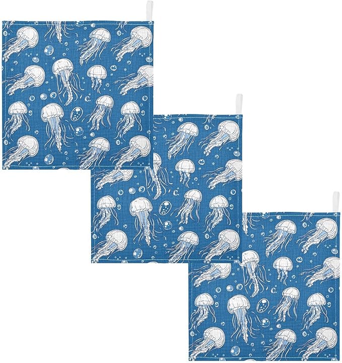 vvfelixl Jellyfish Bubbles Baby Burp Cloths Baby Muslin Washcloths for Boys Girls Cotton Babys Face Towel for Newborn Infants Soft and Absorbent 11.8 X 11.8 in, 5 Pack