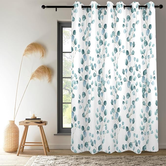 Renaiss Eucalyptus Leaf Curtains Green Eucalyptus Print Blackout Window Drapes for Bedroom Botanical Grommet Top Thermal Insulated Window Curtains for Living Room 29W x 55L 2 Panel Set