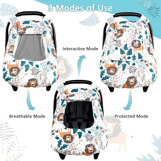 Baby Car Seat Cover, Winter Car Seat Covers for Babies, Carseat Cover Boy, Mink Carseat Canopy with Window, Cozy & Warm Cover, Lion