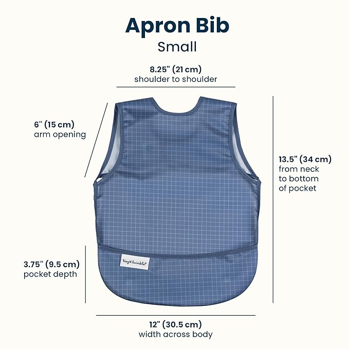 Tiny Twinkle Mess Proof Baby Bib for Girls | Waterproof Toddler Bib for Eating | Baby Apron for Feeding | Machine Washable | Perfect Shower Gift (Grid, 6–24M)