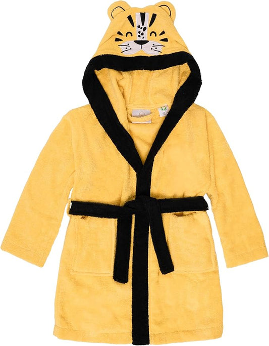 BAGNO MILANO Kids Organic Turkish Cotton Hooded Beach Cover-Up Towel, GOTS Certified, for Boys and Girls (Tiger Yellow, 3-4 Years)