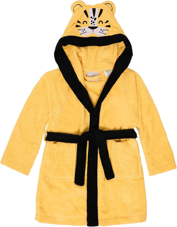 BAGNO MILANO Kids Organic Turkish Cotton Hooded Beach Cover-Up Towel, GOTS Certified, for Boys and Girls (Tiger Yellow, 7-8 Years)