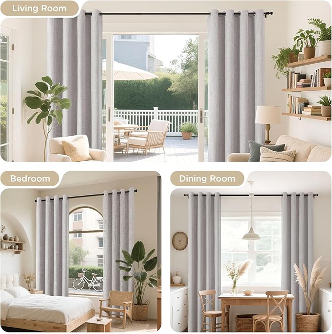 Joydeco Blackout Curtains 72 Inches Long 2 Panels Burg, Room Darkening Curtains for Bedroom, 100% Black Out Textured Thermal Drapes Privacy Protection 2 Panels Set(W52 x L72 Inch, Greyish White)