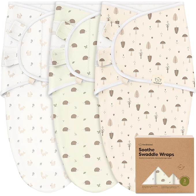 3-Pack Organic Baby Swaddle Sleep Sacks - Swaddles for Newborns, Infant 0-3 Months, Baby Girls, Boys, Soft & Snug Newborn Sleep Sack, Nursery Swaddling Blankets (Nibbles/Bruce)