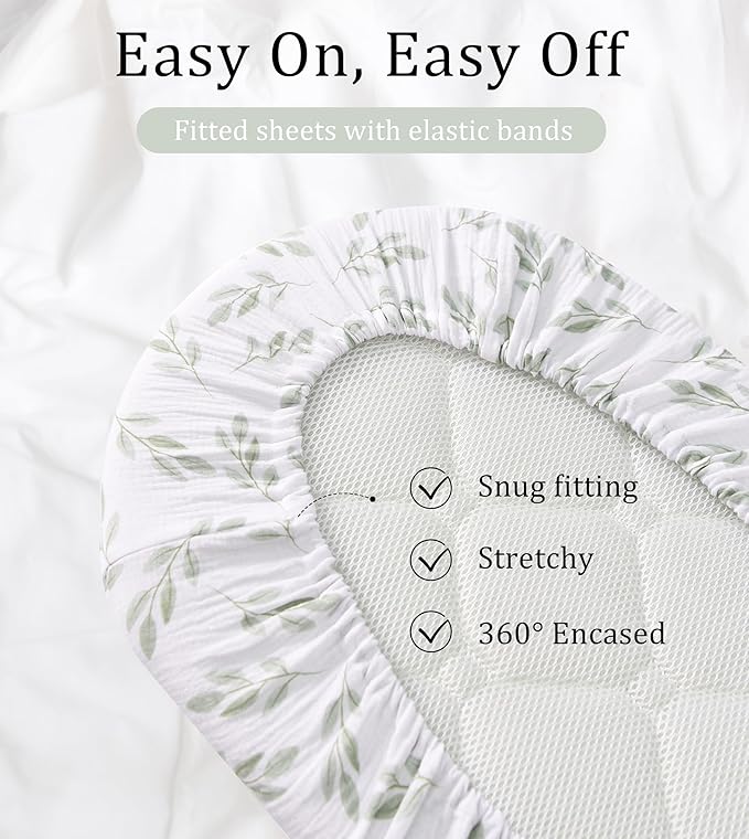 Organic Cotton Muslin Bassinet Sheets, 2 Pack – Soft, Breathable, Universal Fit for Oval, Rectangle & Hourglass Mattresses, Machine Washable, Neutral Colors for Baby Boys & Girls