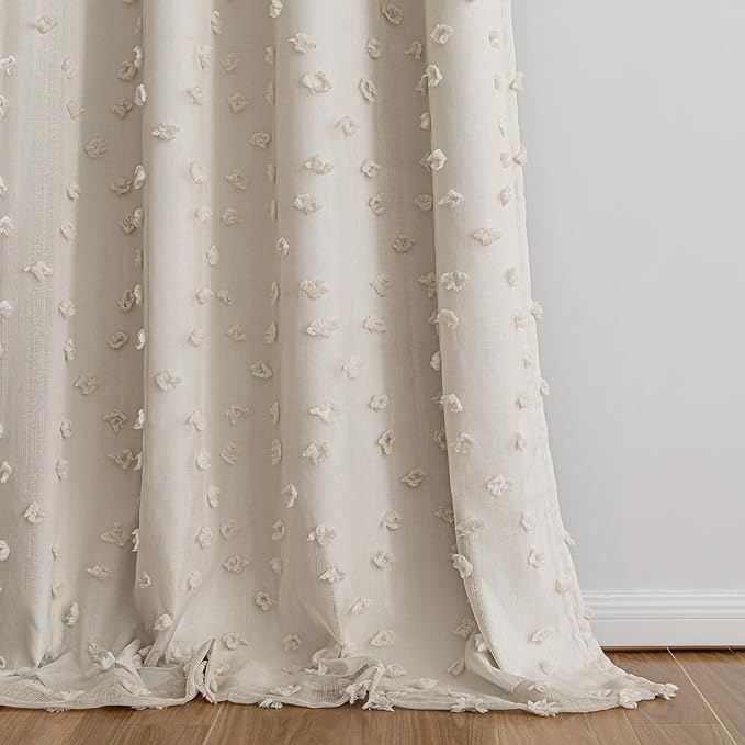 MYSKY HOME Beige Pom Pom Blackout Curtains for Girls Bedroom 63 Inch Long 100% Room Darkening Curtain for Kids Room 2 Panels Small Window Treatment Grommet 2 Layered Drapes Toddler 52W x 63L