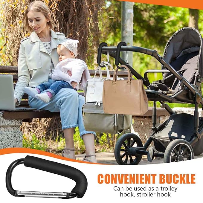WSSROGY 2 Pack 6.3" Large Stroller Hooks Clip, Heavy Duty Large Carabiner for Mommy Shopping Grocery Bag