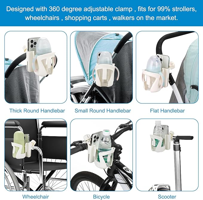 Accmor 2-in-1 Walker Cup Holder with Phone Holder, Wheelchair Cup Holder, Rollator Cup Holder, Cup Phone Holder for Walker, Wheelchair, Rollator, Mobility Scooter