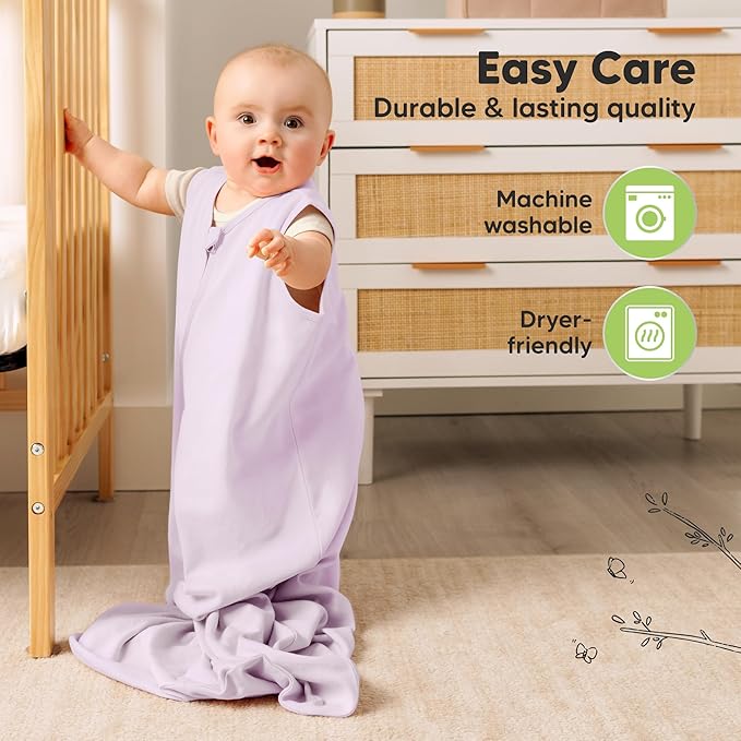 2-Pack Baby Sleep Sacks, Zipper Wearable Blanket - 0.5TOG Organic Cotton, Lightweight, Soft Cozy Toddler Sleeping Sack 6-12 months, Easy to Wear Large Newborn Transition Swaddles Sleepsacks (Lilac)