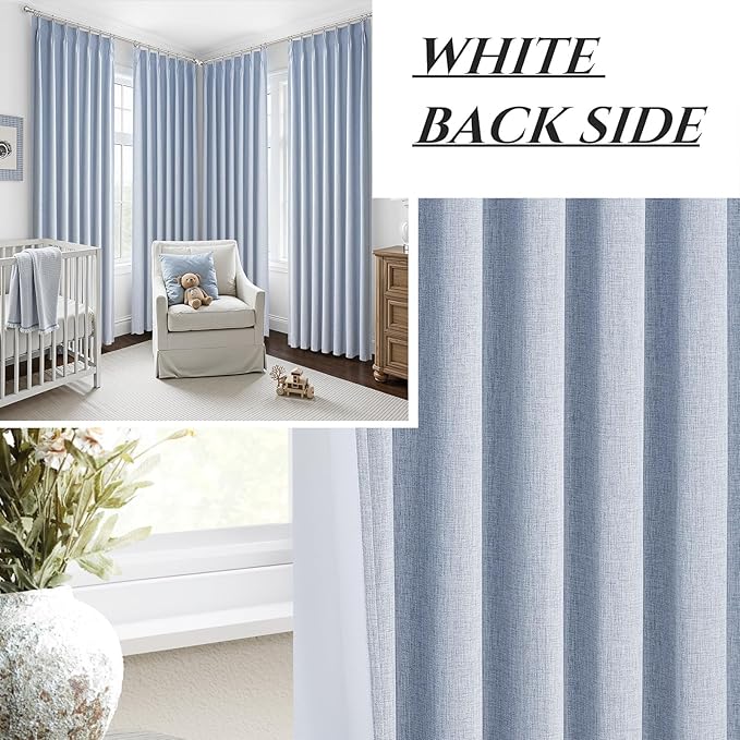 DustyBlue 90 Inch long Darkening Curtains for Kids/Boys Rooms/Bedroom 2 Panels Set, Floor to Ceiling Track Pinch Pleated Drapes Hooks Linen Thermal Coastal Curtain Window Burg Light Blue 40"Wx90"L