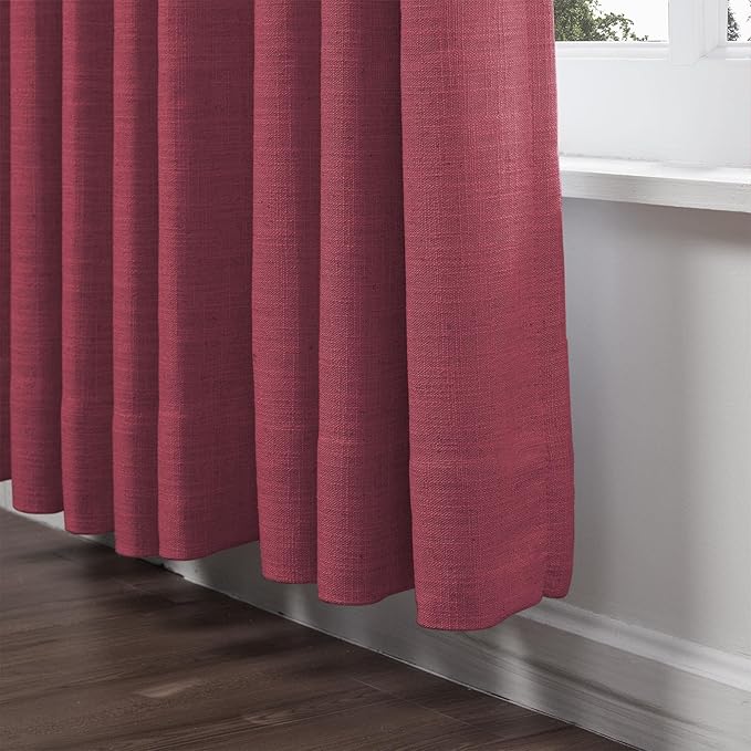 ChadMade 102 Inches Long Extra Long Blackout Linen Curtain Pravicy Protecting Room Darkening Drape for Living Room 50Wx102L, 1 Panel, Red Wine, Tallis Collection