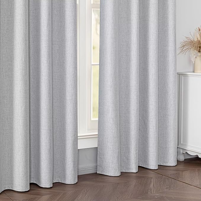 100% Blackout Curtains 108 Inch Long 2 Panels Set, Faux Linen Black Out Curtains for Bedroom Living Room, Thermal Insulated Room Darkening Drapes Grommet (W52 x L108, Off-White)